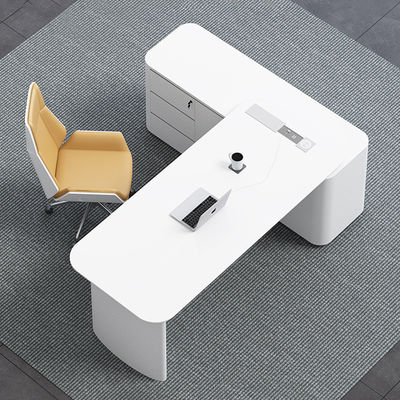 設計 MDF 焼物 漆器 材料 CEO オフィスとチェアのためのL形のエグゼクティブデスク