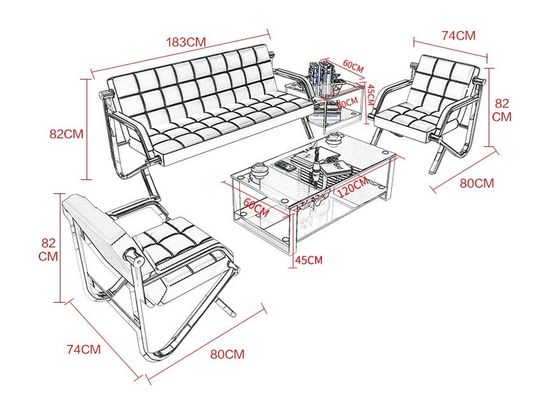 商業用待合室家具セット 現代のシンプル革ソファとコーヒーテーブル