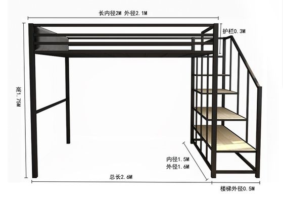 バニスター階段 金属フレームとスペースカプセル ホテルベッドキャビネット付きのダブルロフトベッド
